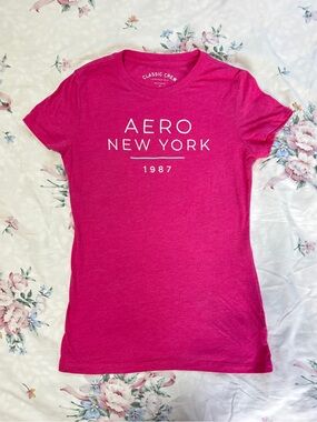 Aeropostale Women's Crew Neck Tee in Bright Pink with White Logo